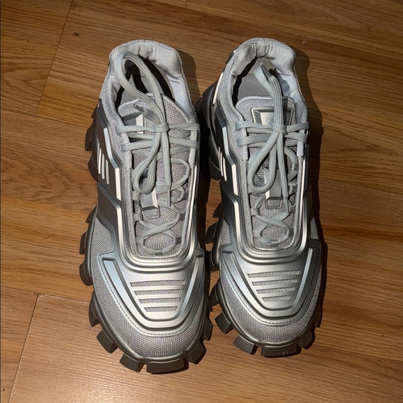 Prada Silver Gray Mens Chunky Sole Sneakers - Picture 3 of 7